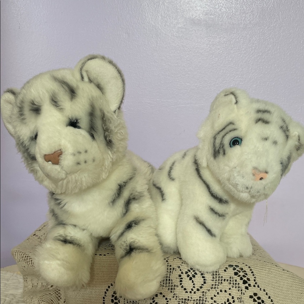 White Plush Tiger Pair - Soft Stuffed Animals